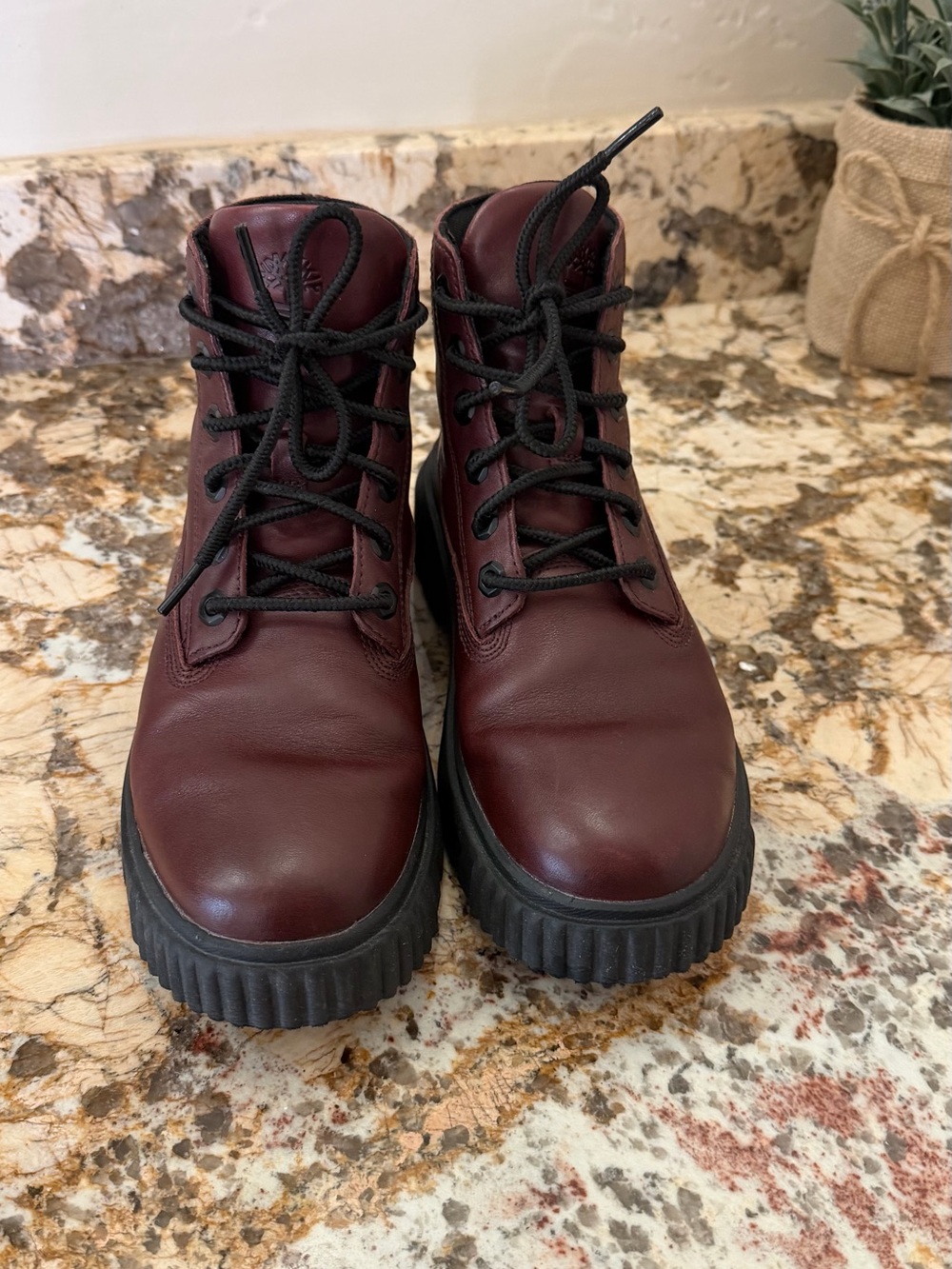 Women’s Burgundy Leather Lace-Up Timberland Boots